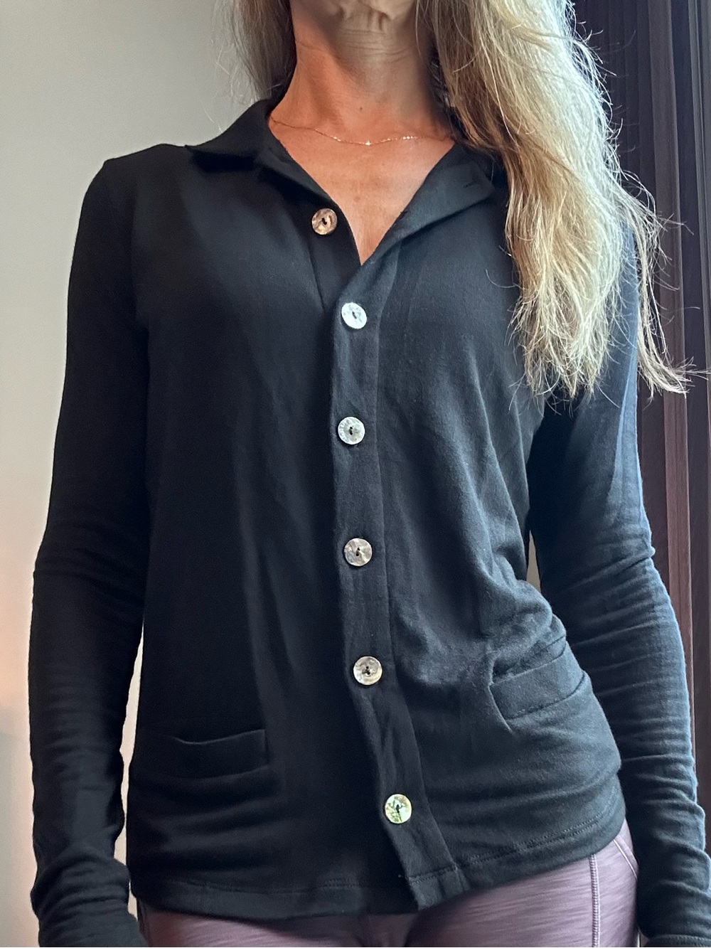 Bleusalt Women’s Black Button Front Women's Top Collared Cardigan M 2 EUC